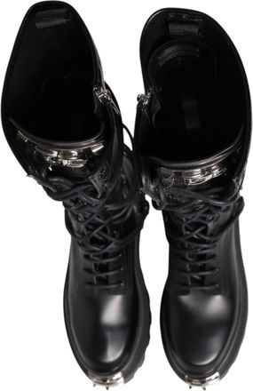Dolce & Gabbana Mens Black Leather Knee High Combat Boots Shoes