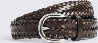 Moss Brown Leather Woven Belt
