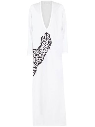 Ferragamo graphic-print long dress - women - Cotton - S - White