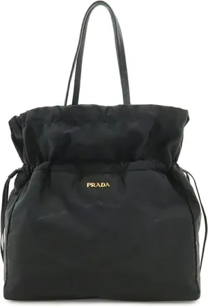 Prada Black Nylon Leather Shoulder Bag Tote Bag (Pre-Owned)