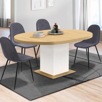 IDMarket Idmarket - Mesa De Comedor Redonda Extensible Eden 4-8 Personas Madera Y Blanco 120-160 Cm
