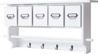 Hhg Hhg - Armario 355, Armario Ropero De Pared, Vintage Con 5 Cajones 32x65x13cm, Blanco