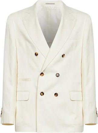 Brunello Cucinelli Off-White Silk Blend Double-Breasted Blazer, Brand Size 54 (US Size 44)