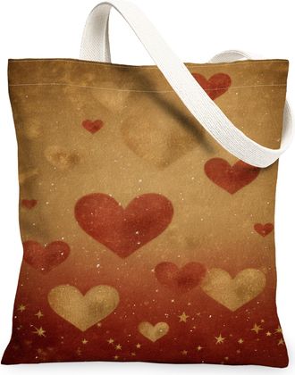 Generic ValentineS Day Hearts Canvas Tote Bags, Artistic Love Pattern Reusable Grocery Bags, Lightweight Washable Shoulder Strap C, Red, 13x15 Inch