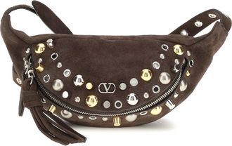 Valentino Garavani Mens Fanny Pack Nellc&ocirc;te Suede Dark Brown Calf Leather Shoulder Bags