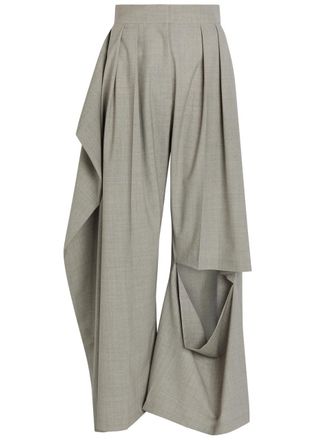 A.W.A.K.E Mode Cut-out Wide-leg Stretch Wool Trousers - Light Grey - 38 (UK10 / S)