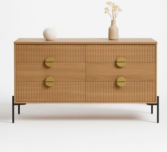 Concept Usine C&oacute;moda con 6 cajones y superficie de madera estriada, 124 cm