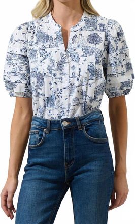 Sugarlips Renzo Toile Court Button Down Top In Blue