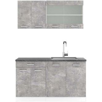 Vicco Cucina monoblocco R-Line, Cemento/Bianco, 140 cm, pl Antracite