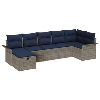 vidaXL Conjunto De Sof&aacute; De Jard&iacute;n 7 Pcs Gris Y Marino Rat&aacute;n Sint&eacute;tico Vidaxl
