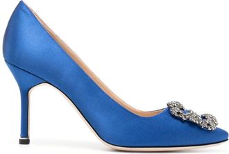 Manolo Blahnik Hangisi 90mm satin pumps - women - Fabric/Calf Leather/Calf Leather - 36 1/2 - Blue
