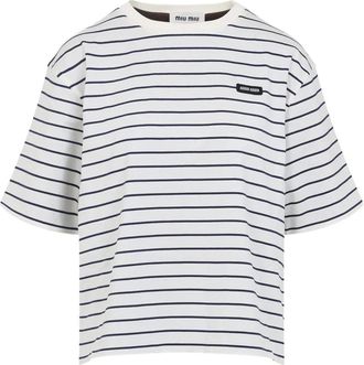 Miu Miu T-shirt con logo a righe - Bianco