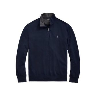 Polo Ralph Lauren Zip-throughs, male, Blue, Size: XS Chic and Casual Demi-Zip Cotton Blend Sweater