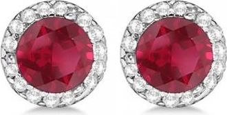 Allurez Diamond and Ruby Earrings Halo 14K White Gold (1.15ct)