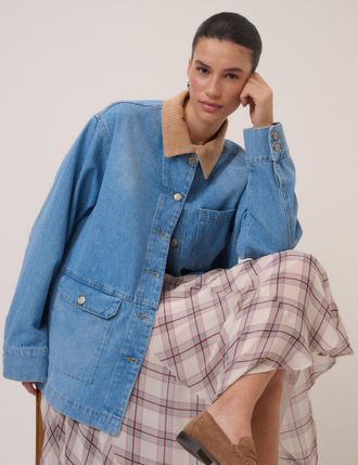 Nobody's Child Blue Denim Cord Collar Jacket