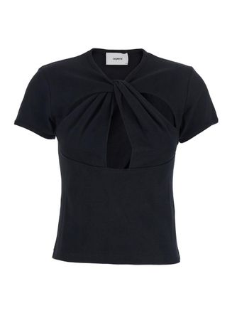 Coperni Black Top With V Neck And Cut-Out On The Front In Cotton Woman