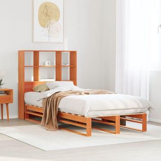 vidaXL Vidaxl - Cama Con Estanter&iacute;a Sin Colch&oacute;n Madera Maciza Marr&oacute;n 75x190 Cm