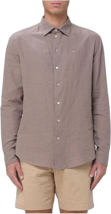 Emporio Armani Linnen en Katoenen Shirt - Heren - Casual Overhemden - Beige - XL - Katoen - Overhemden
