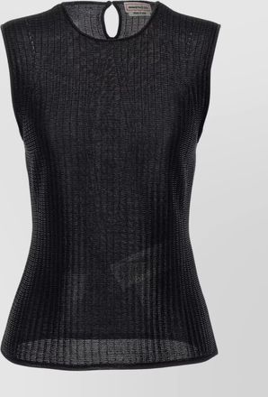 Alexander McQueen sheer ribbed metallic sleeveless top