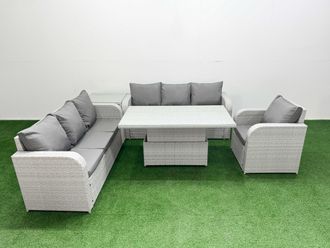 Fimous 7 Seater Poly Rattan Outdoor Garden Furniture Adjustable Lifting Dining or Coffee Table Sofa Set Patio 3 Seater Sofa Reclining Chair 3 Seater