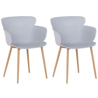 Beliani Conjunto De 2 Sillas De Comedor De Material Sint&eacute;tico Gris Patas De Metal Respaldo Ergon&oacute;mico Sala De Estar Moderna Sumkley
