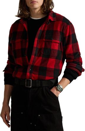 Polo Ralph Lauren Flannel Button-Up Overshirt in Polo Black/Madison Red at Nordstrom, Size Xx-Large