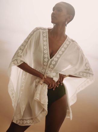 Simons Womens Embroidered crinkled-finish open Tunic Top