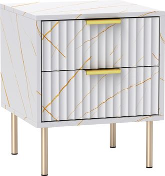 HOMCOM Bedside Table Bedside Cabinet with 2 Drawers for Bedroom - White | TJ Hughes
