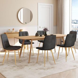 IDMarket Lote De 6 Sillas De Comedor Mila De Terciopelo Gris Oscuro Con Patas De Efecto Madera