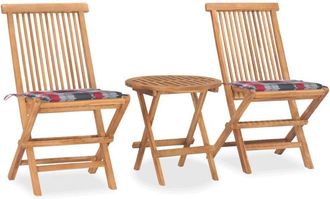 vidaXL Set Comedor De Jard&iacute;n Plegable 3 Piezas Madera De Teca Cojines Vidaxl