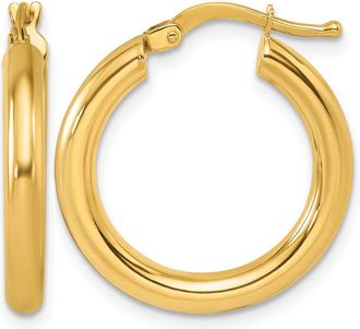 Diamond2Deal 14K Yellow Gold 2.9x21.5mm Round Tube Hoop Earrings