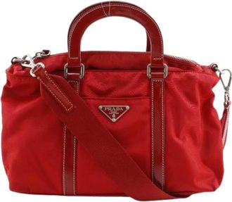 Prada Pre-owned Handbags, female, Red, Size: ONE SIZE Pre-owned Nylon Handbag