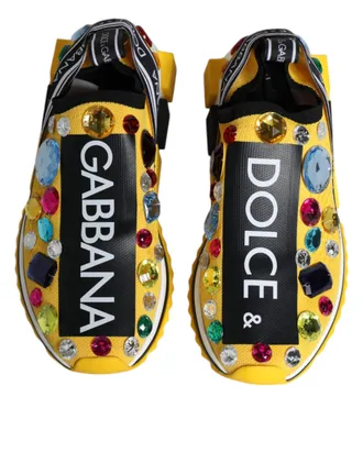 Dolce & Gabbana Womens Yellow Sorrento Crystals Low Top Sneakers Shoes