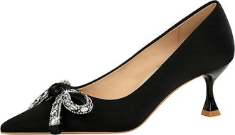 Generic Strappy Heels for Women Bowknot Pointed Stiletto Medium Heel Satin Single Shoes Wine Glass Heel Womens Single Shoes Womans Shoes Size 5 (Black, 3.5)