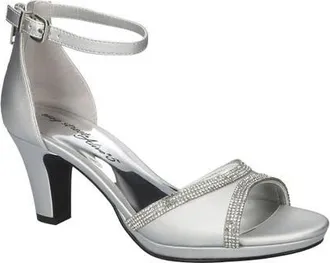 Easy Street Davina Ankle Strap Sandal in Silver Satin at Nordstrom, Size 8.5