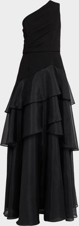 Aidan Mattox One-Shoulder Ruffle Tiered Gown