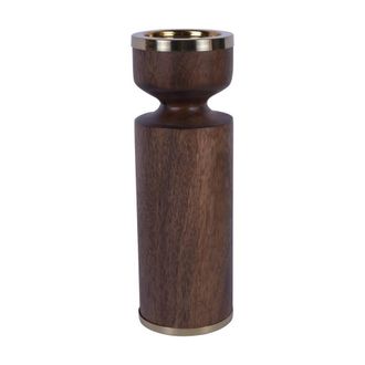 The Libra Company Amalfi Wooden Pillar Holder - Stainless Steel/Mango Wood in Brown