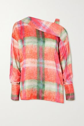 Thebe Magugu Maglia Asimmetrica In Raso Di Seta A Quadri - Arancione