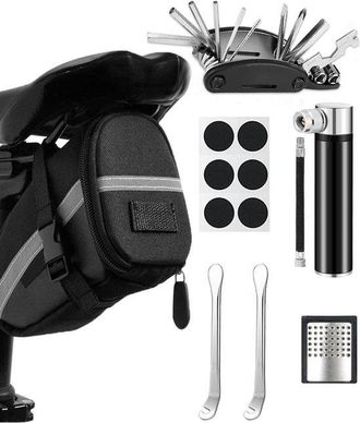 No Brand Kit De Herramientas Para Reparaci&oacute;n De Bicicletas, Bolsa Para Sill&iacute;n, Juego 16 En 1, Minibomba De 120 Psi, Port&aacute;til, Para Bicicletas De Monta&ntilde;a Y Carr