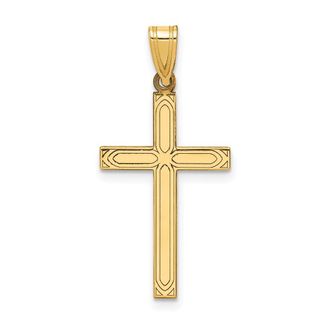 Diamond2Deal 14k Yellow Gold Solid Laser Etched Cross Pendant