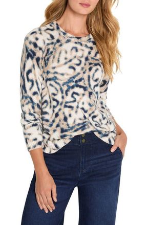 Nic+Zoe Supersoft Blurry Leaf Print Sweater in Indigo Multi at Nordstrom, Size Xx-Large