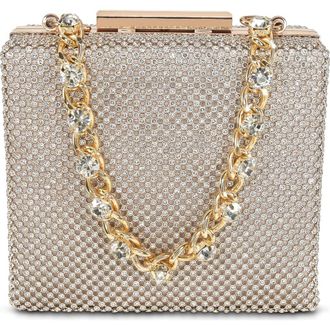 Badgley Mischka Billie Crystal Mini Box Clutch in Gold at Nordstrom, Size Small