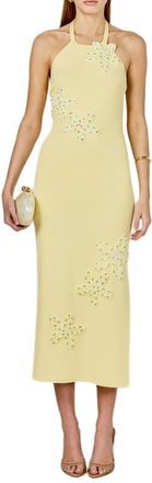 endless rose Beaded Flower Halter Midi Dress in Butter at Nordstrom, Size X-Small