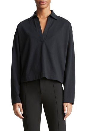 Vince Easy Long Sleeve Cotton Polo in Black at Nordstrom, Size Xx-Small