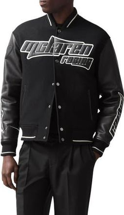 Reiss x McLaren Circuit Leather Trim Wool Blend Bomber Jacket in Black at Nordstrom Rack, Size Medium