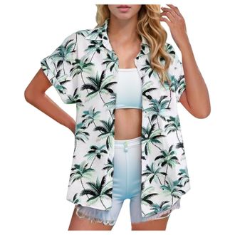 Generic Womens Hawaiian Shirts for Women Print-Hawaiian Pineapple Flowers Blouse Shirt Leaves Blouses Ladies Shirts Womens Plus T-Shirt Girls White