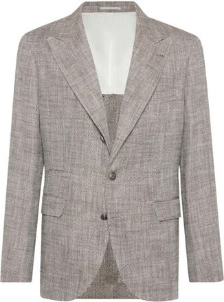 Brunello Cucinelli Herringbone Silk Linen Blazer, Brand Size 46 (US Size 36)
