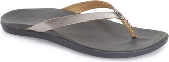 Olukai Ho Opio Leather Flip Flop in Metallic Silver Leather at Nordstrom, Size 5