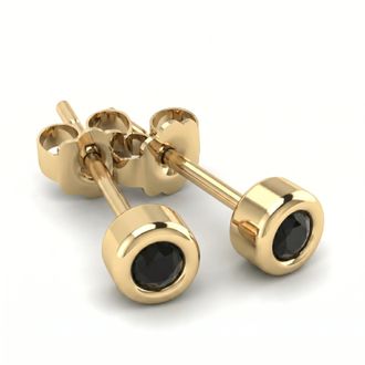 Pompeii3 33Ct Round Brilliant Cut Heat Treated Black Diamond Stud Earrings in 14K Gold Round Bezel Setting