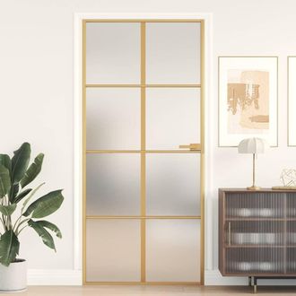 vidaXL Vidaxl - Puerta De Interior Dorada Vidrio Templado Y Aluminio 93x201,5cm